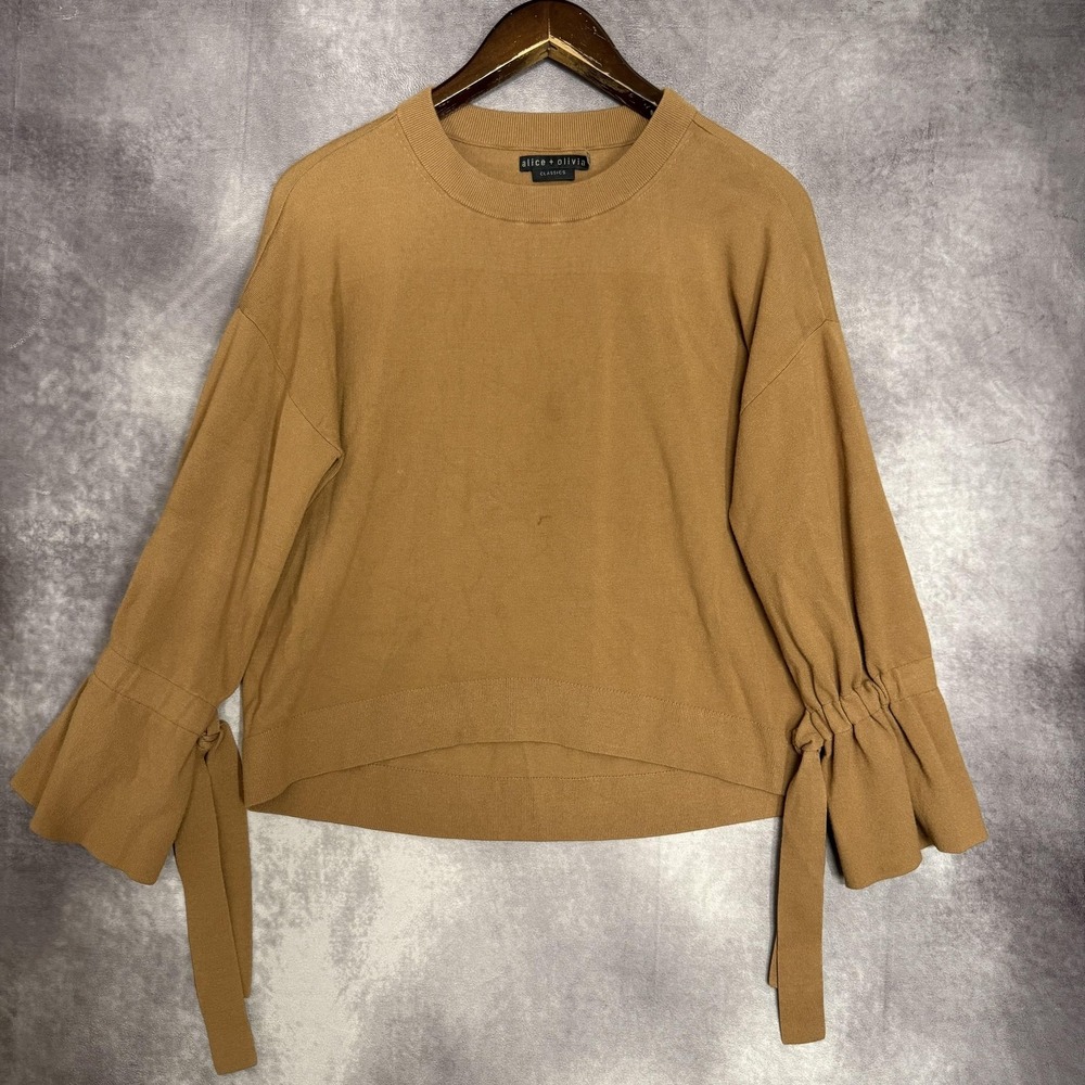 Alice + Oliviaβ Sweater Womens XS Brown Bell Sleeve Tie Cuff Knit Pullover
